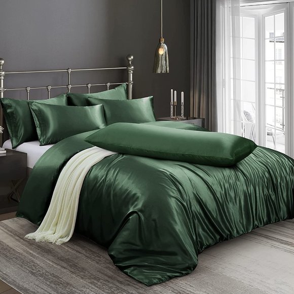 Amazon.com: Ersmak 6 Pieces Satin Duvet Cover King Size  New  6 Pieces Satin Duvet Cover King Size Luxury Silky Bedding Duvet Cov…